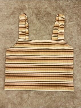 American Eagle Outfitters Striped Crop Tank in Brown, Cream and Tan